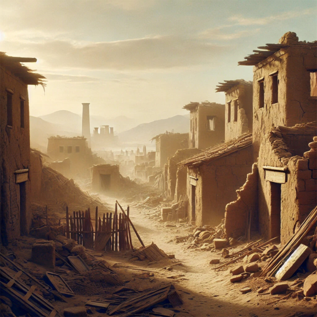 Aldea del antiguo Egipto destruida y abandonada