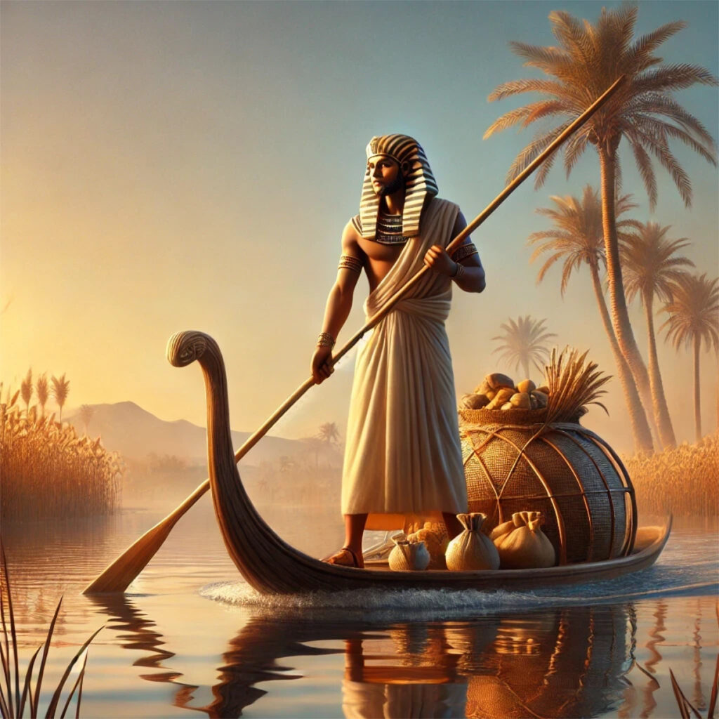Comerciante navegando en el río Nilo del Antiguo Egipto