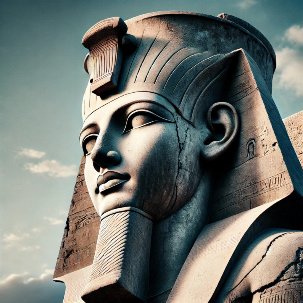 Primer plano de una estatua de Narmer (Menes)