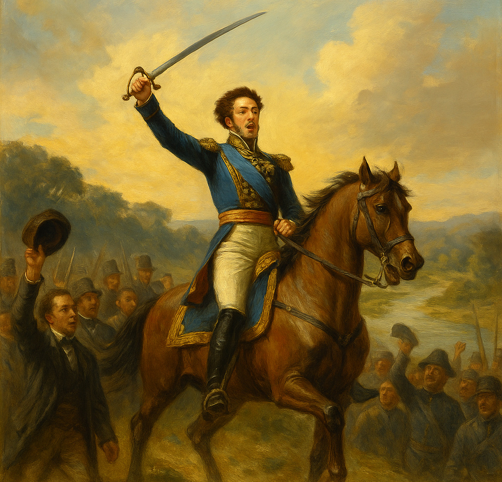 Pedro I proclama “Independencia o Muerte” en 1822, levantando su espada a caballo en el Grito del Ipiranga.