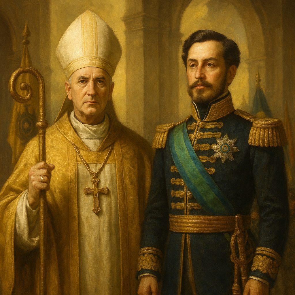 Obispo católico y noble brasileño en el Imperio de Brasil, símbolos de la unión entre religión y poder político.