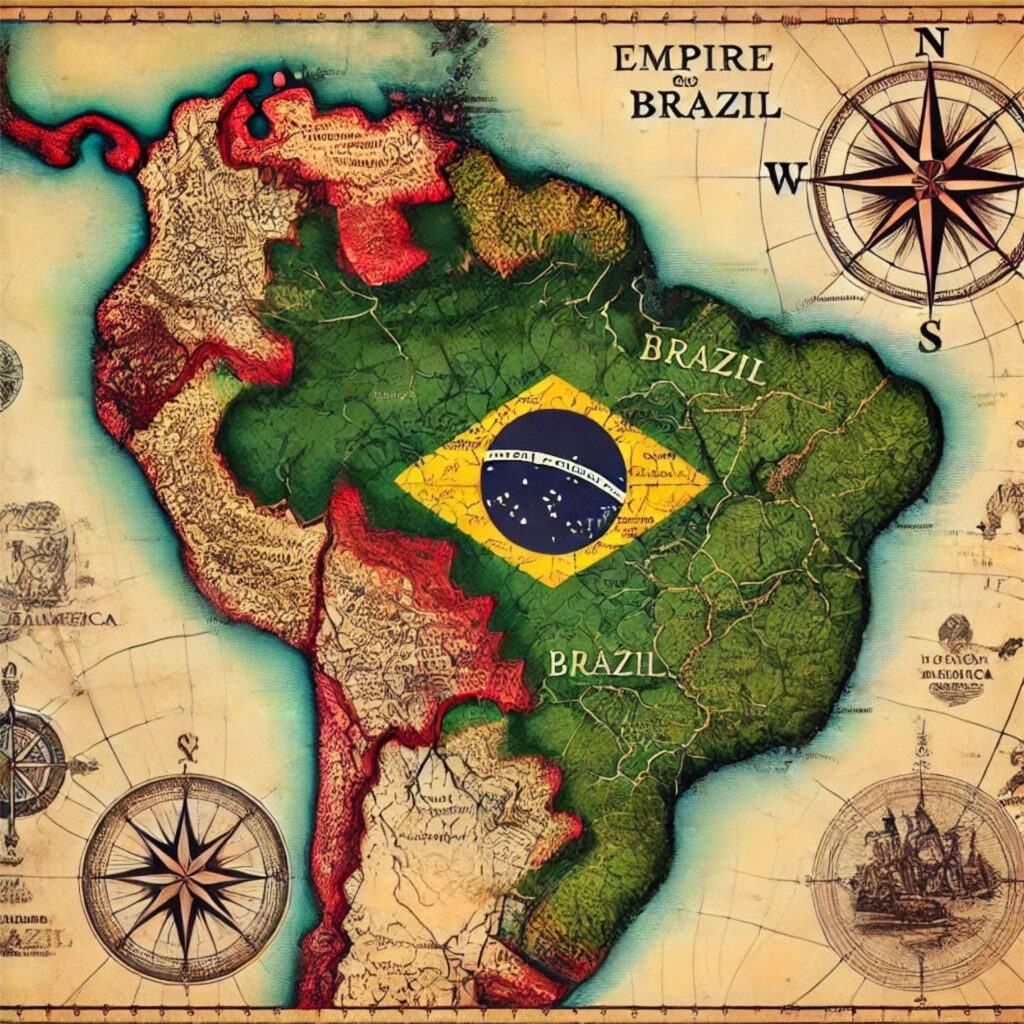 Mapa histórico de Brasil en el apogeo de su expansión imperial