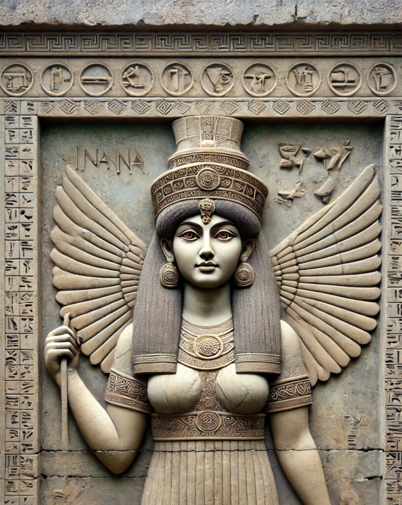 Relieve en piedra de Inanna (Ishtar en la tradición acadia), la antigua diosa mesopotámica del amor, la fertilidad y la guerra.
