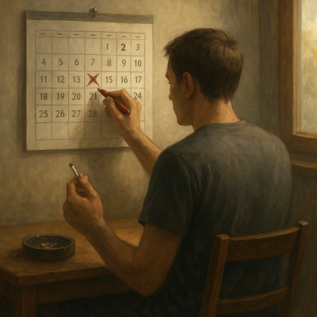 Cómo dejar de fumar? Ilustración de un calendario con una fecha marcada en rojo, símbolo del primer día sin fumar