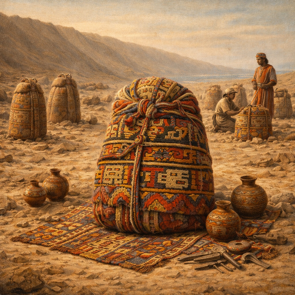 Entierro de élite de la cultura Paracas con mantos bordados, cerámicas y ajuar funerario en la necrópolis del sur del Perú.