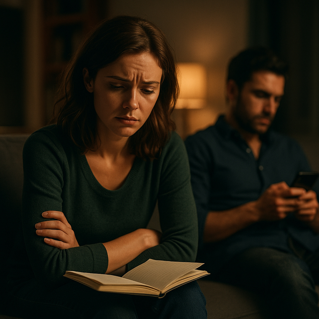 Pareja en tensión mostrando falta de apoyo en la relación