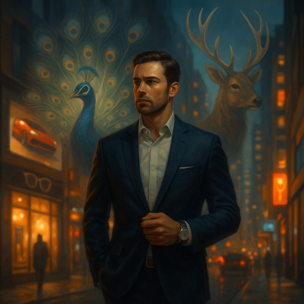 Hombre moderno en entorno urbano luciendo reloj de lujo, simbolizando la conexión entre testosterona, estatus social y psicología evolutiva.