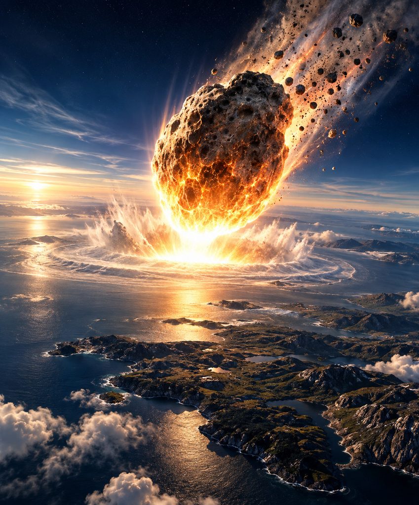 Asteroide impactando contra la antigua Escocia hace 1.200 millones de años