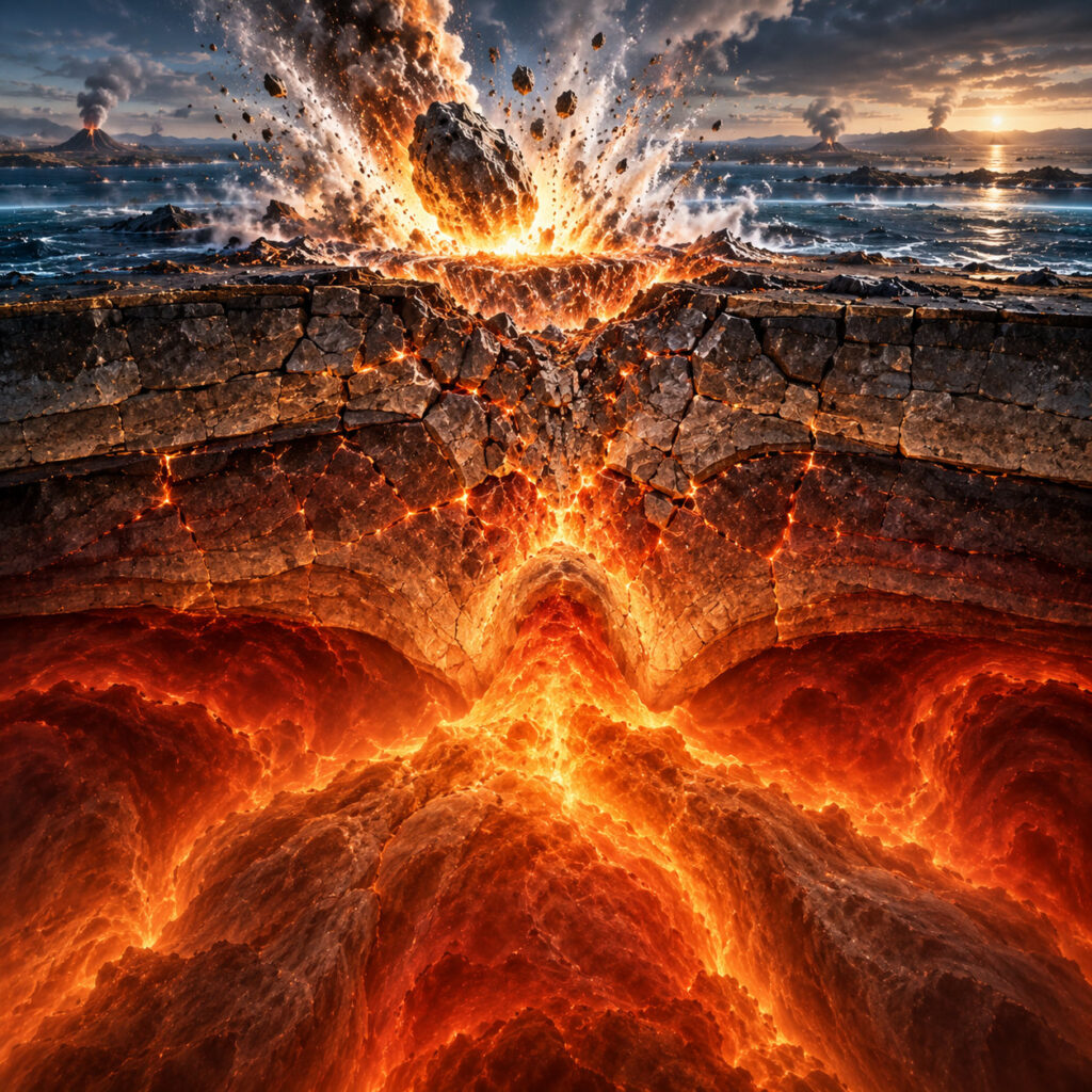 Impacto de un asteroide que fractura la litosfera y genera una anomalía térmica en el manto terrestre