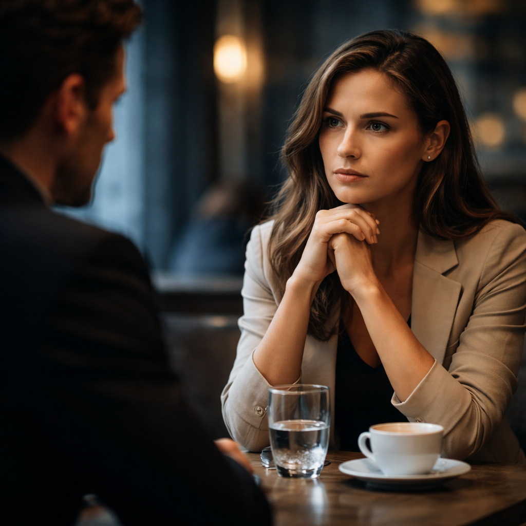 Mujer observando con atención a un hombre carismático como símbolo del método PEC para detectar a un narcisista